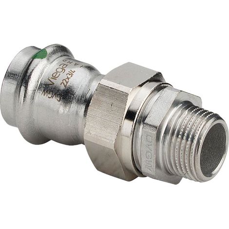 Viega Racor de transición Sanpress Inox, d 22mm, R 1/2 latón niquelado, acero inoxidable Modelo 2365, 438296