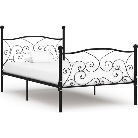 Lit métal noir deco fleurs 90x200 cm (1/5)