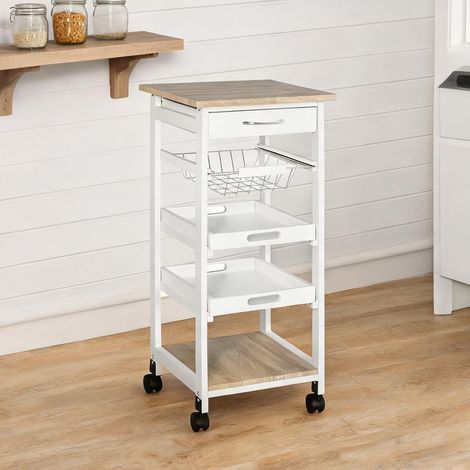 Desserte de cuisine blanc en bois 37 x 37 x 82 cm (1/5)