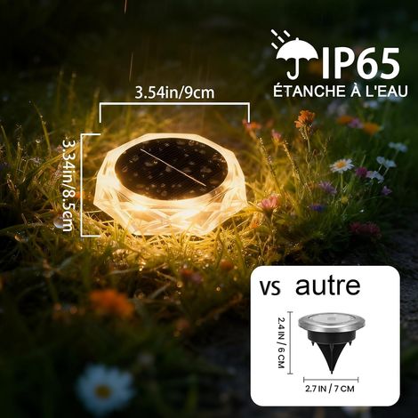 Hqynss Lot de 6 Lampe Solaire Exterieur Au Sol, 8 LED Jardin Lumiere Solaire Extérieur, Lumière Solaire IP65 Étanche Longue Durée de Vie, Spot Solaire pour Chemins Pelouse Allée Terrasse, Blanc Chaud (1/4)