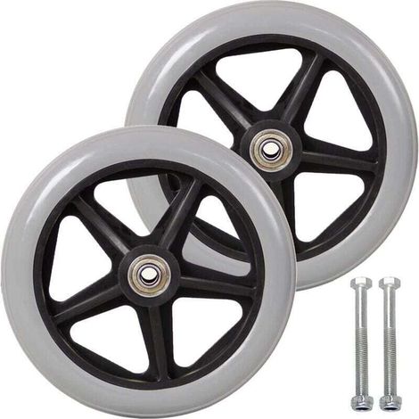 Roulette Avant De 7 Pouces, XU, 2pcs Roues De Remplacement pour Fauteuil Roulan, Pneu Solide Antidérapant, 170mm Gris en Noir, Roues pour Fauteuils Roulants, Déambulateurs, Marcheurs（Gris） - KZQ