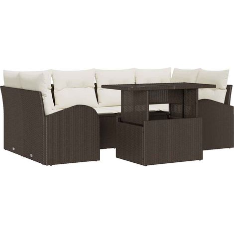 Maison Exclusive - Conjunto de sofá de jardín 7 pcs Marrón Rattan (1/5)