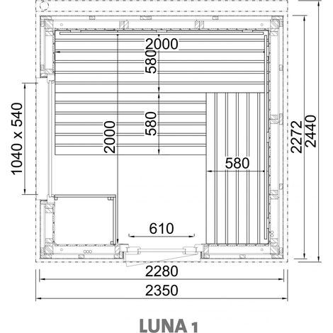 Infraworld Luna 1 Außensauna mit Lärche-Fassadenprofile versch. Fenstergrößen und Inneneinrichtung Luna 1 - Fenster (BxH): 1040 x 540 mm (1/5)