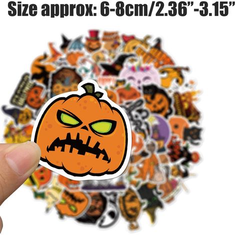 Autocollants d'Halloween : 100 jolis autocollants citrouille en PVC pour bouteilles d'eau, cahiers et albums de scrapbooking. Décorations d'Halloween imperméables pour enfants. (1/5)