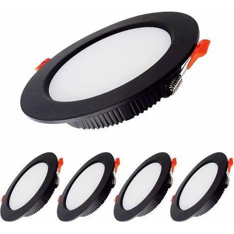Lot de 5 Spots Encastrables Led Noir, Extra Plat, 5W 500LM=50W Incandescent, IP44, Blanc Naturel 4000K, Rond Encastré au Plafond Pour Salle de Bain, Cuisine (1/4)