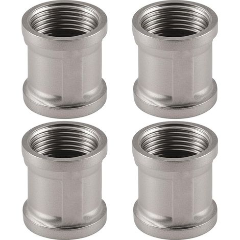 Lot de 4 manchons en acier inoxydable - Double mamelon 1/2" IG/IG - Filetage intérieur 1/2" - Adaptateur DN15 - Pour raccord de tuyau (1/5)