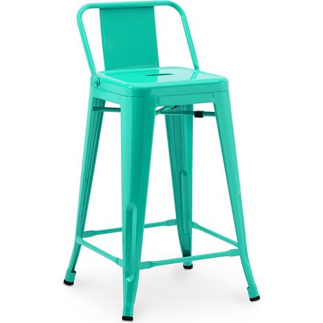 Bar Stool with Backrest - Industrial Design - 60cm - New Edition - Stylix Pastel green