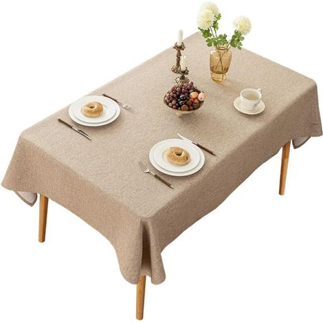 Nappe imperméable et facile à nettoyer, en coton et lin, style vintage, idéale pour les canapés, les tables de chevet, les pique-niques, 90140cm, couleur café clair. (1/4)