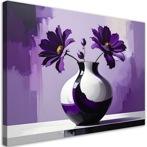 Quadro su tela, Fiori viola in un elegante vaso di vetro. - 45x30 (1/2)