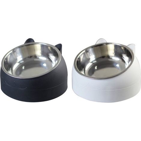 2 gamelles surélevées pour chats, en acier inoxydable, inclinées à 15°, anti-déversement, idéales pour les chatons et les chiots. (1/5)
