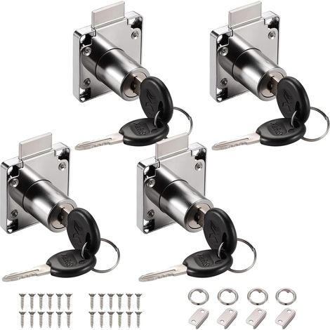 4 Pièces Serrure de Tiroir de Bureau, Verrou à Came de 22 mm, Serrure à Came avec clés Différentes, Serrure Meuble pour Meubles, Tiroir, Porte, Boîte aux Lettres, Armoire, Placard (Argent) (1/5)