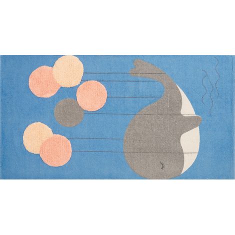 Alfombra de algodón azul gris rosa blanco 80 x 150 cm ballena Balabang
