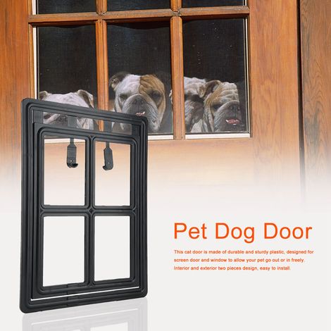 Porte de sécurité magnétique en plastique pour animaux de compagnie (chiot, chaton, chat) avec rabat de verrouillage pour fenêtre moustiquaire (noir XL) (1/5)