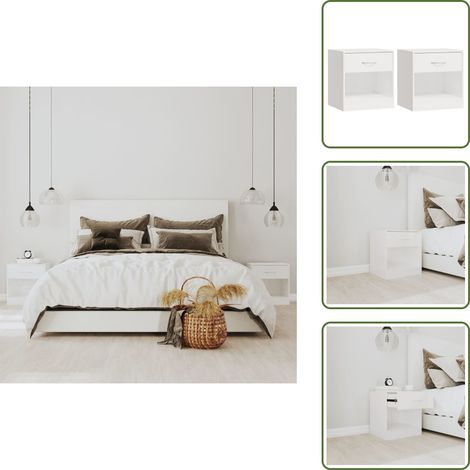 Tables de chevet 2 pcs avec tiroir Blanc brillant - Table De Chevet - Meuble De Chambre - Commode - Étagère Murale - Décoration Intérieure (1/5)