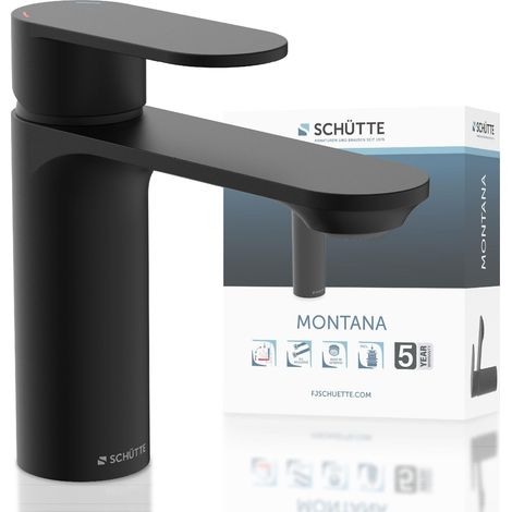 Robinet de lavabo de salle de bain avec bonde de vidage - Mitigeur monocommande pour salle de bain - Avec bouchon pop-up - Noir (1/5)