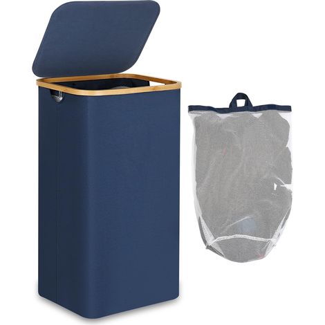sac Panier à Linge Sale pliable, 100L Grand XL avec Poignées en Bambou pour Vêtements, bac a linge laundry basket, Bleu (1/5)