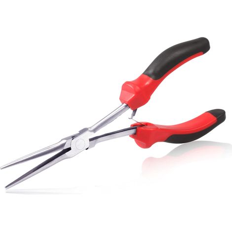 Pince à bec aiguille à longue portée, 7.5" mini pince à boucler fine avec poignées en TPR à haut effet de levier, pour la fabrication de bijoux pour les espaces étroits difficiles à atteindre (1/5)
