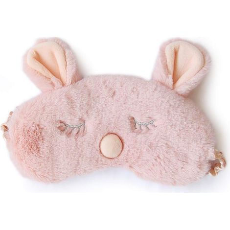 Schlafmaske, bequeme Augenmaske aus 100 % Naturseide und ultraweichem Plüsch, verstellbar zum Schlafen und Reisen, niedliches Cartoon-Design für Frauen und Kinder (rosa Hase)