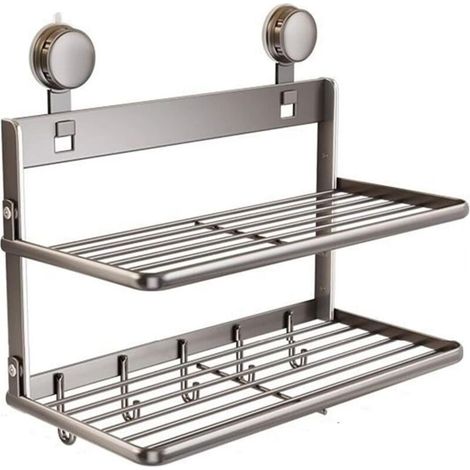 Étagère de cuisine pliable double à ventouses, multifonctionnelle avec crochets, rangement pour bols, assiettes et ustensiles de cuisine