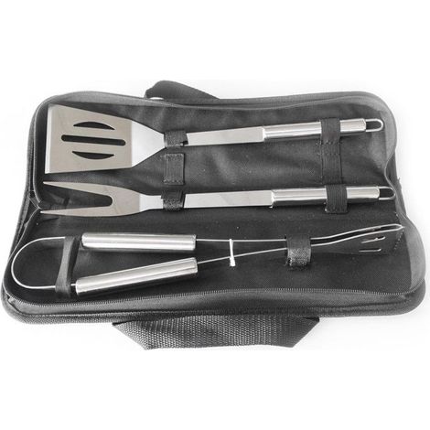 MBM – Ensemble barbecue 3 outils professionnels en acier inoxydable – Pince, fourchette, pelle – Longueur 35 cm – Étui rigide de transport