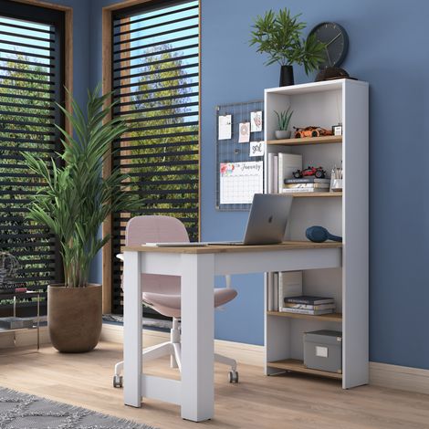 Escritorio Cervaro, 5 Estantes, 5 Compartimentos, con Librería, 120x54x154h cm Roble Marrón (1/5)