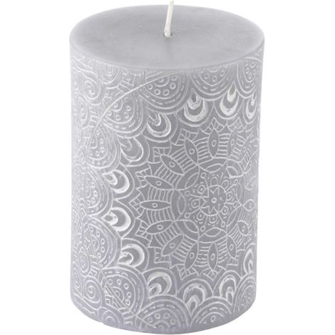 Bougie Pilier Mandala "Graphic Ethnic" 10cm Gris Clair