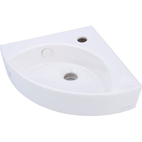 Jacob Delafon – Lave-mains d'angle 34 x 34 cm – Autoportant avec trou de trop-plein – 1 trou de perçage robinetterie – Pour espaces confinés