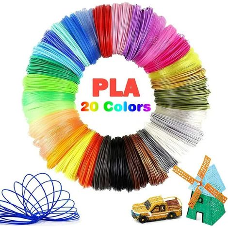 Filament Stylo 3D Recharge Stylo 3D 1,75 mm 20 Couleurs 5 m Chacun 1,75 mm Recharge 3D Pen Filament Total 100 m pour Fil Stylo 3D Matériau et Recharge Stylo 3D Filament PLA Accessoire