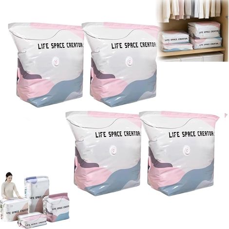 Sacchetti sottovuoto senza pompa - 4 pezzi - Sacchetti sottovuoto per indumenti - sacchetti sottovuoto riutilizzabili - per abbigliamento, piumoni e viaggi - M (1/5)