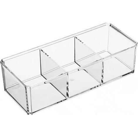Boîte de rangement acrylique transparente 3 compartiments avec couvercle anti-poussière pour cotons et cosmétiques (1/5)