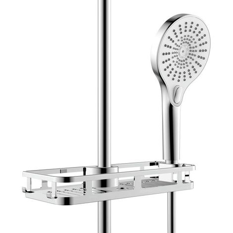Chariot de douche chromé avec étagère et crochets – Support pour pommeau de douche – Installation sans perçage – Plastique ABS durable (1/5)