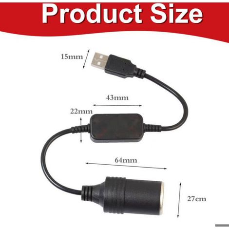 Convertisseur USB vers allume-cigare - 5 V entrée - 12 V sortie - pour enregistreur DVR et dashcam - 1 pièce (1/5)