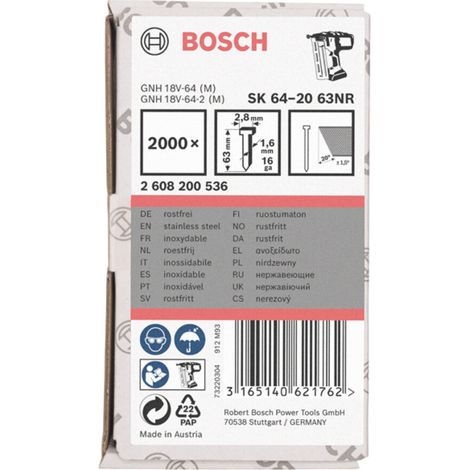 Bosch Senkkopf-Stift SK64 20NR 63 mm Edelstahl (2000 Stk)