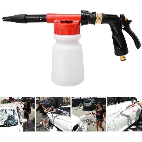 Pistolet à mousse 900 ml avec lance réglable 2-en-1, pour tuyau d'arrosage, nettoyage des voitures, motos et jardins (1/5)