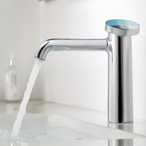 Chrome mixer tap for washbasin, hot and cold water, single hole, modern design, easy installation (1/5)