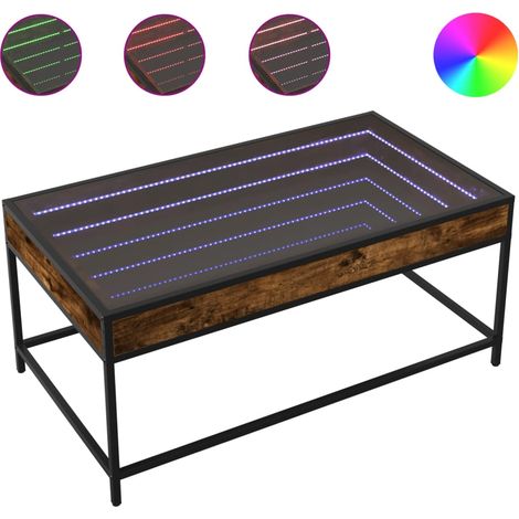 Tavolino da caffè dal design moderno con LED infinity 90 x 50 x 41 cm in legno ingegnerizzato marrone, vetro e metallo DEC037457