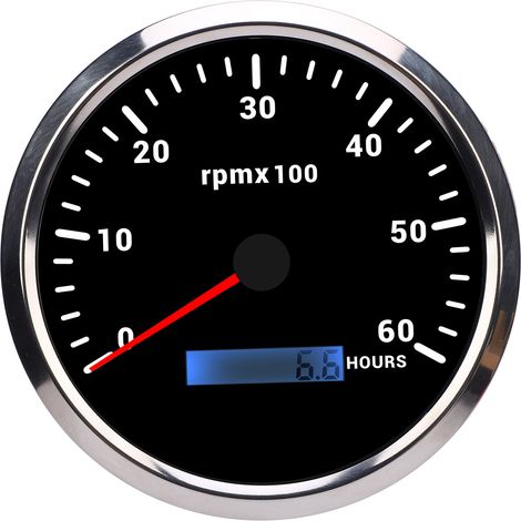 Tachymètre 110 mm 4 3/8 pouces rétro-éclairage 7 couleurs jauge 6000 tr/min avec compteur horaire pour camion tracteur remorque voiture RV bateau DC 9 à 32 V cadran noir lunette argentée CXA007. (1/5)