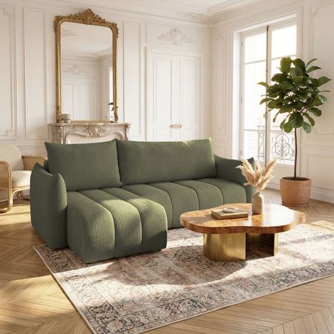 Ecksofa Schlafsofa ONTARIO XS in Stoff Poso Olivgrün Ottomane Links (1/5)