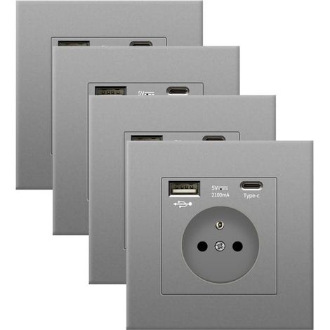 4 PCS Prise Murale USB + Type-C 5V 2.1A, Adaptateur Secteur UE AC 110-250V pour Smartphone et Tablette (1/5)