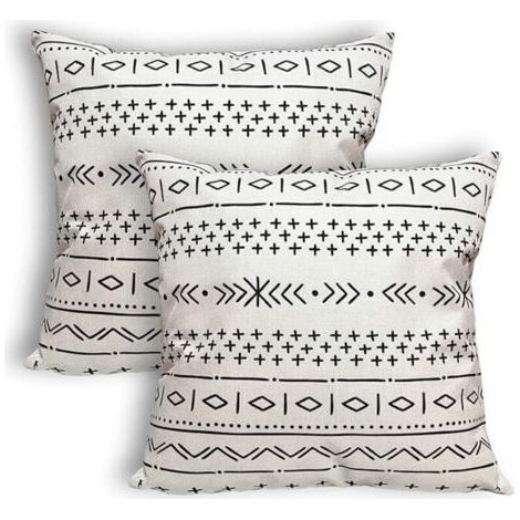 Pair Lot de 2 Housses de Coussin Boho Noir & Crème, 18x18 Pouces, Imperméables, Décor Extérieur/Intérieur pour Canapé, Patio