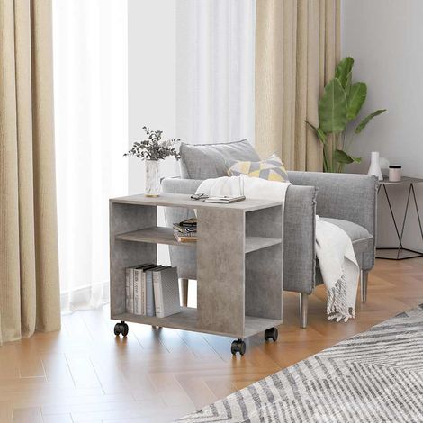 Table d’appoint à roulettes 2 niveaux Gris béton 70 x 35 x 55 cm en bois d’ingénierie - PANGIVO (1/5)