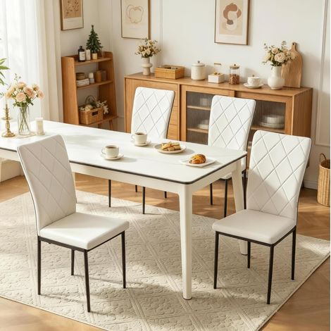 Silla de comedor de respaldo alto, lote de 4, polipiel negro y blanco HAVRYA (1/5)