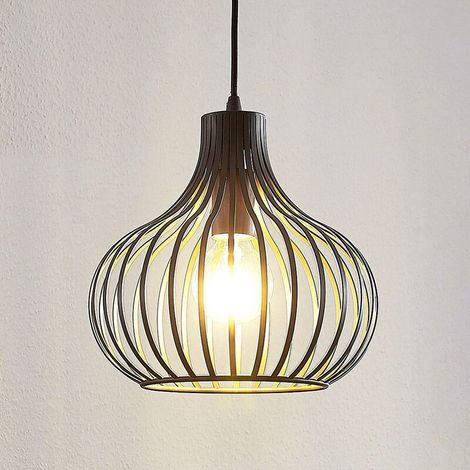 [NEUWERTIG] B-Ware Lindby Frances Hängeleuchte braun 1-fl. Ø 28 cm Hängeleuchte Pendelleuchte Lampe (1/2)