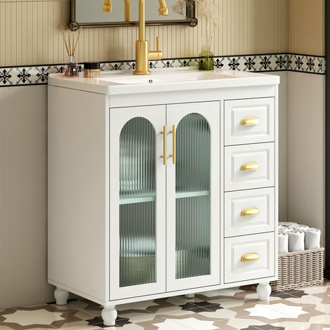 Meuble vasque avec 3 portes et 3 tiroirs, 80 cm, blanc (1/5)
