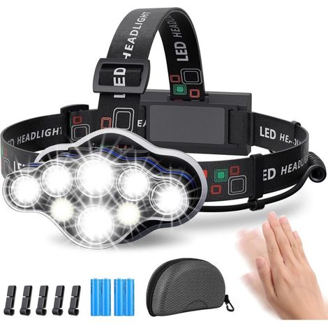 Stirnlampe, 18.000 Lumen, 8 LEDs, 8 Leuchtmodi, extrem leistungsstark, USB-wiederaufladbar, 90° verstellbarer Abstrahlwinkel, wasserdicht und leicht – ideal zum Angeln, Campen, Lesen und Wandern.