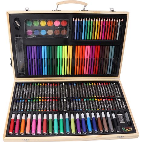 Coffret de dessin pour enfants en bois avec boîte assortie couleurs vives, kit d'art polyvalent pour coloriage et peinture (1/5)