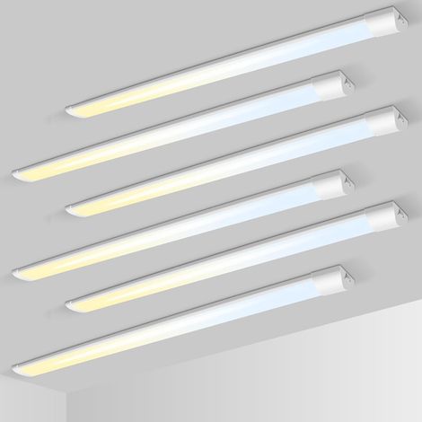Lot de 6 Réglettes LED 120cm Intégrées 40W 4800lm 3 Températures Blanc Plafonnier Mural pour Garage Bureau Atelier Cave (1/5)