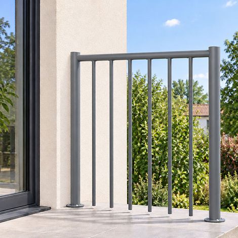 Ringhiera per scala dritta - Grigio - Acciaio termolaccato - Lunghezza 1m - Corrimano in PVC - RE-I-RV-PVC-G (1/4)