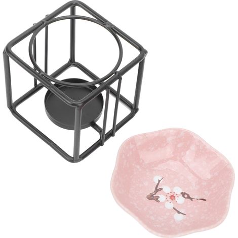 Brûleur d'huile parfumée, cadre en fer, bol en céramique rose, porte-bougie chauffe-plat, diffuseur d'arômes pour maison (1/5)