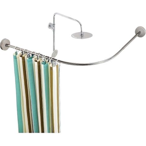 Barre de rideau de douche semi-U en acier inoxydable fixation murale incurvée pour baignoire 90-130 cm argent (1/5)